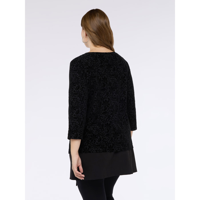 Fiorella Rubino - Camiseta de jersey con estampado de encaje en relieve - Negro