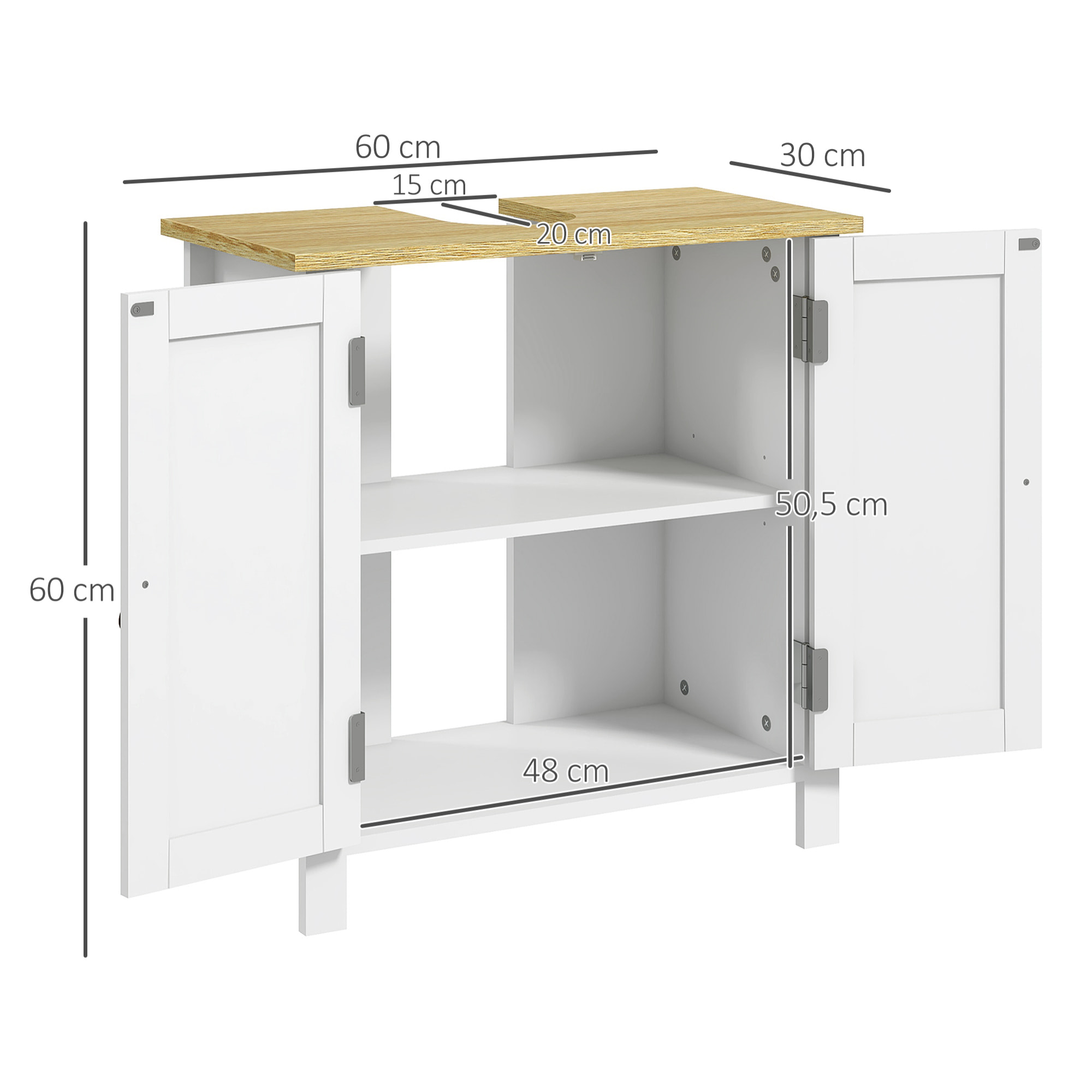 Mueble bajo Lavabo Mueble de Lavabo con Pie Mueble de Baño con 2 Puertas 2 Mangos y Estante Ajustable sin Lavabo 60x30x60 cm Blanco