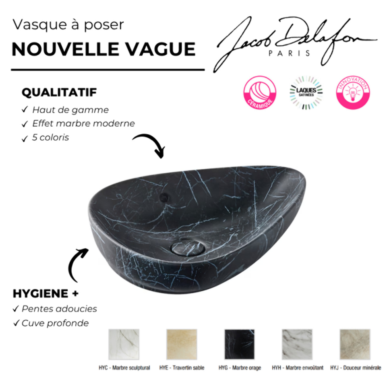 Vasque à poser asymétrique Nouvelle Vague effet marbre douceur minérale