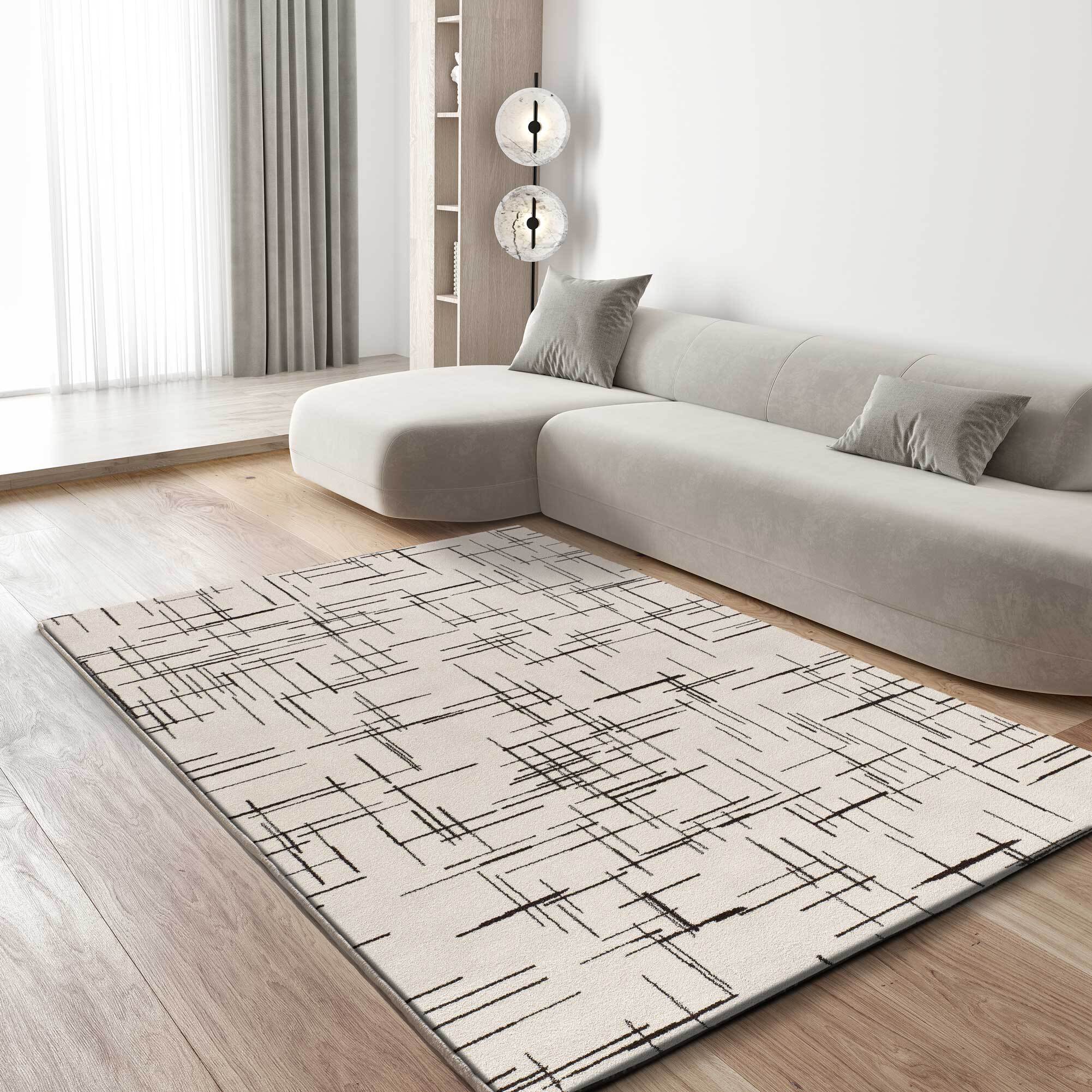 RETRO Alfombra pelo corto con diseño geométrico en blanco y negro, varias medidas disponibles.