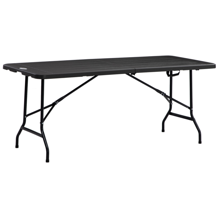 Mesa Plegable de Jardín Rectangular Portátil 180x75,5x73 cm Mesa Jardín Exterior de Acero y HDPE con Asa de Transporte para 6 Personas Carga 100 kg Gris Oscuro