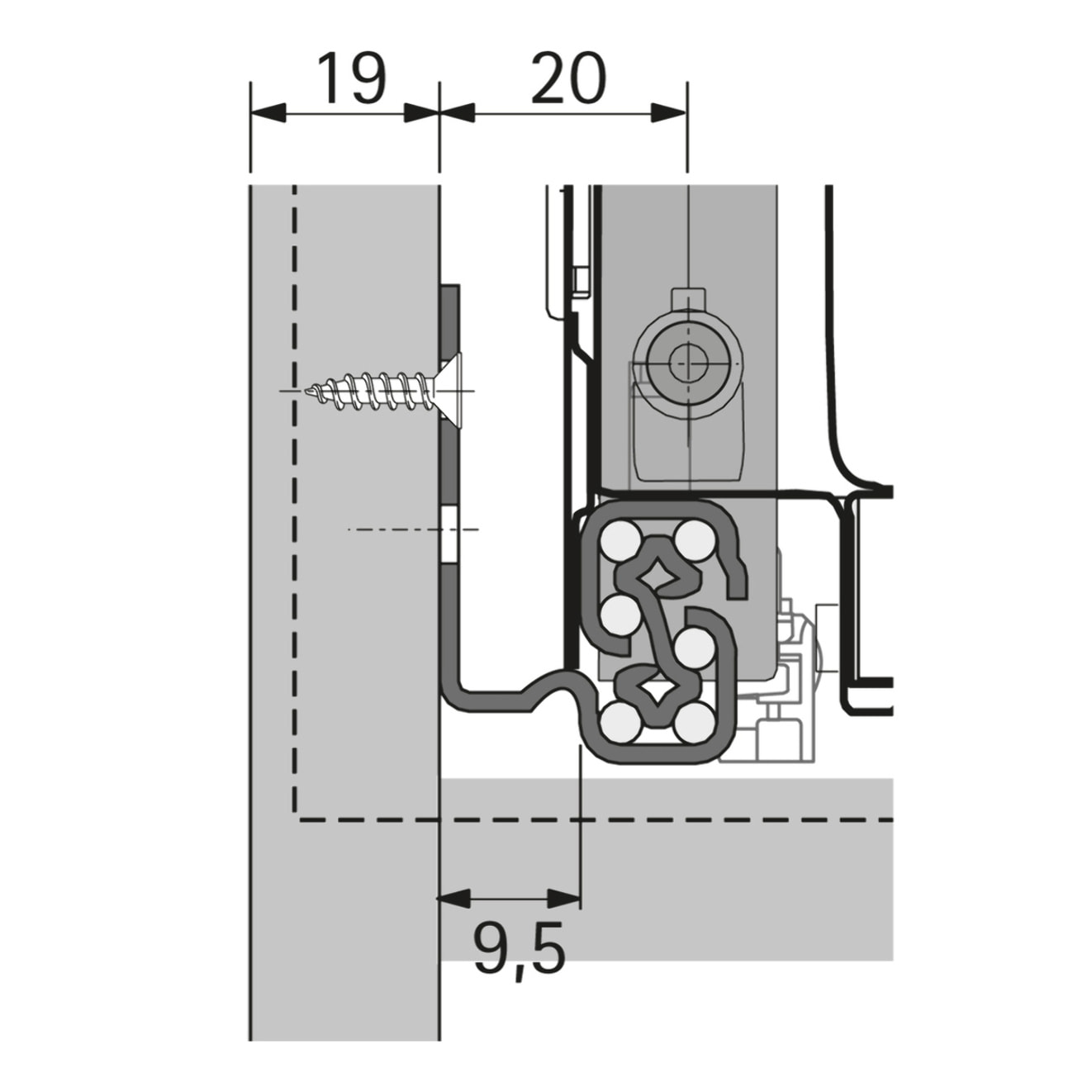 Quadro V6 Silent System, 470 mm, EB 9,5 mm, capacité de charge 30 kg, gauche - HETTICH - 9275759