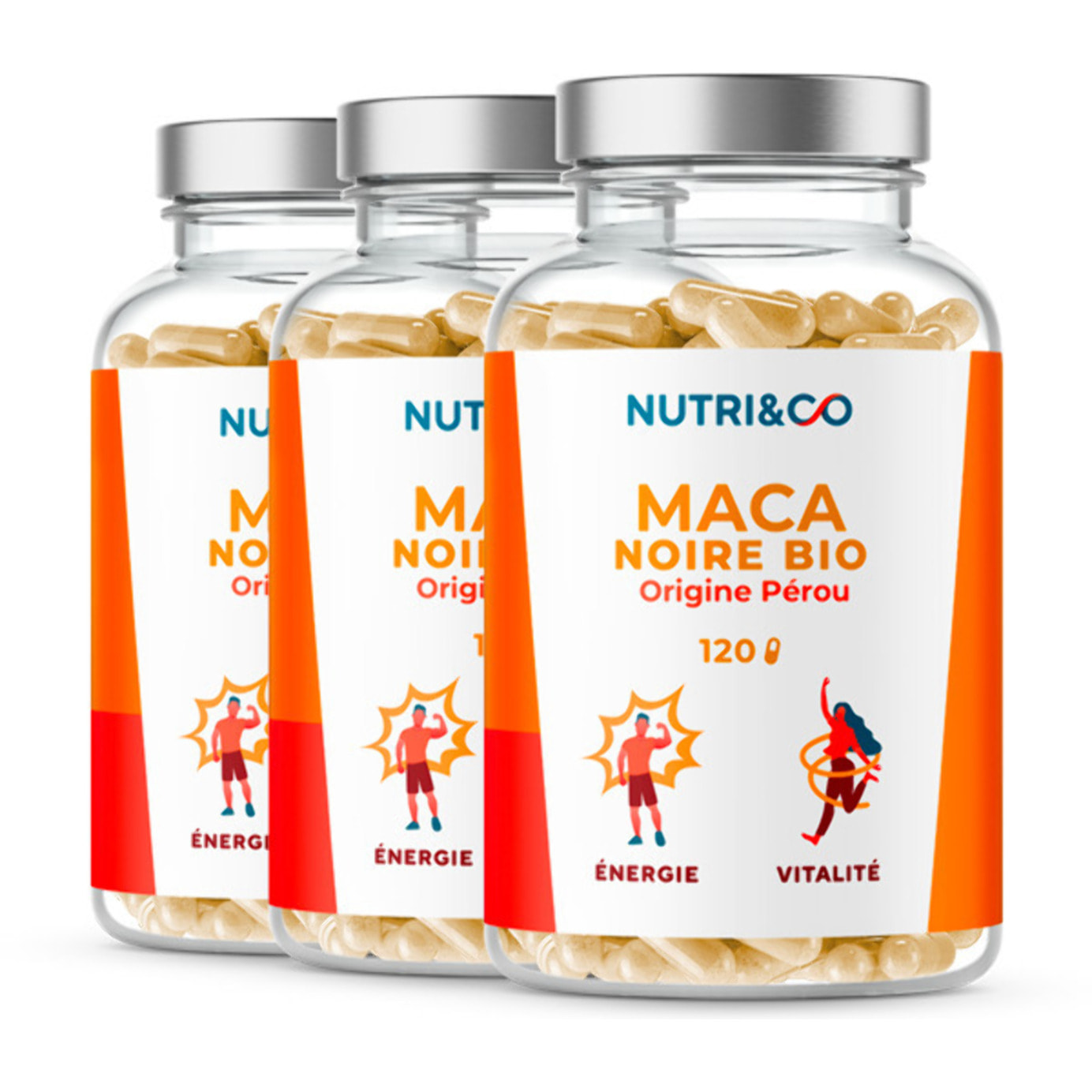 Maca Noire BIO du Pérou Hautement Dosé 10:1 - Force, Énergie, Équilibre Hormonal - 120 Gélules Vegan - Lot de 3
