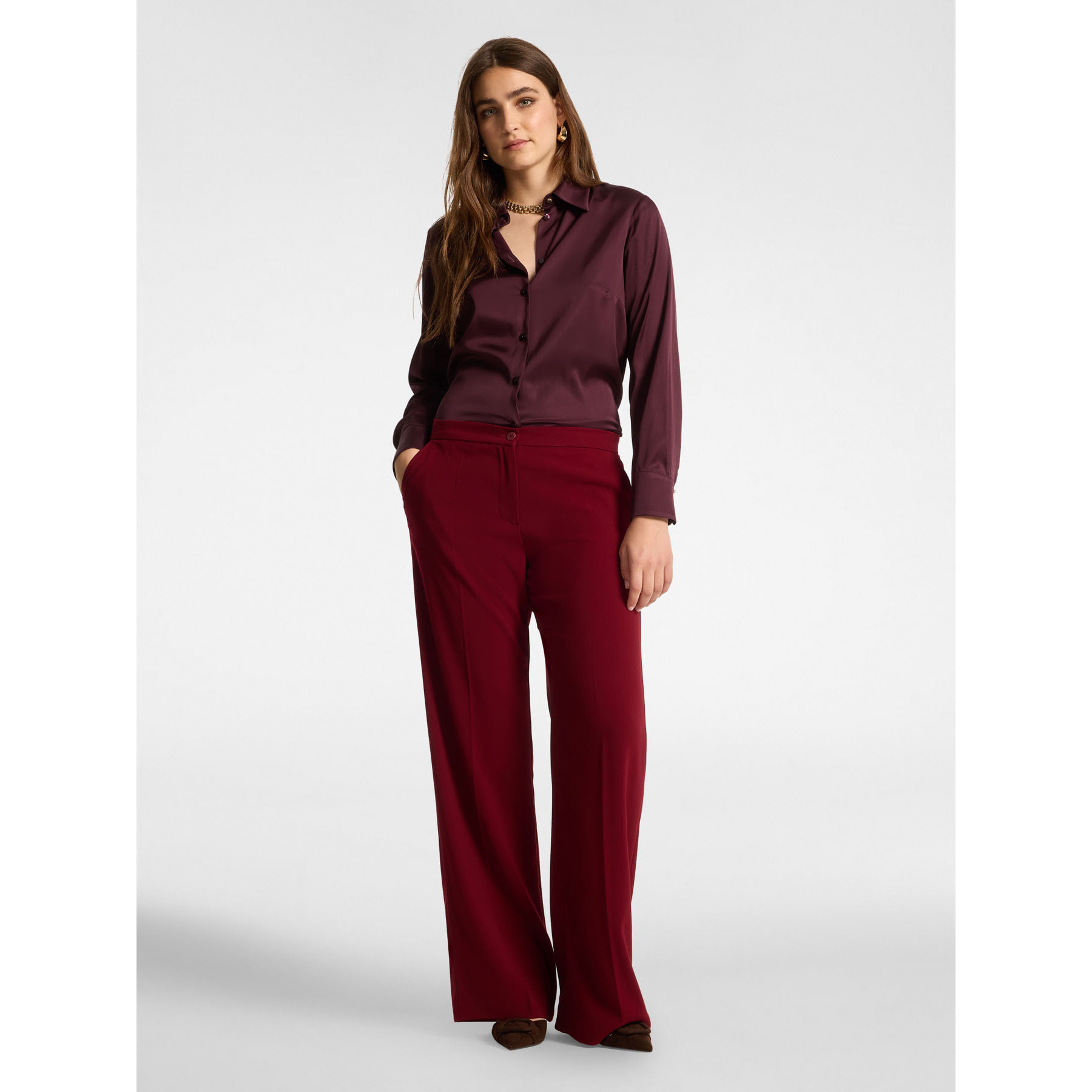 Elena Mirò - Camicia in raso di viscosa stretch - Bordeaux