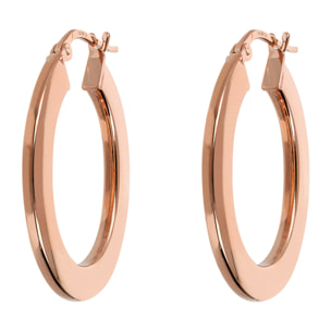 Orecchini a Cerchio Ovali placcati Oro Rosa 18Kt Superficie Piatta Diametro 2.4cm