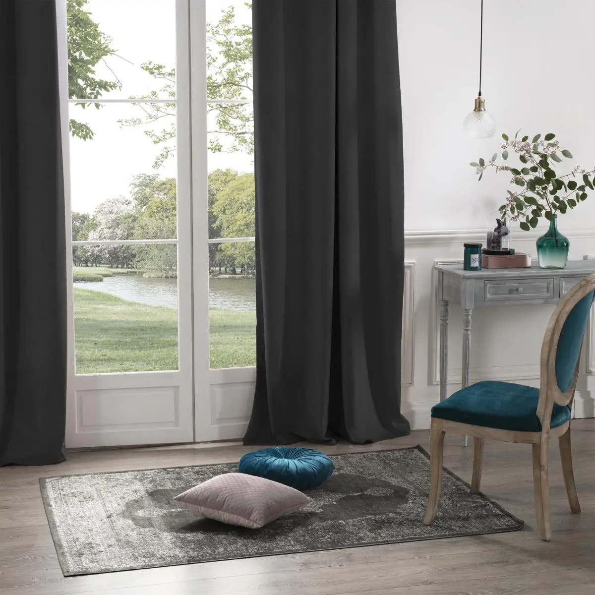 Rideau occultant "Dolce" velours gris ardoise 140x260cm