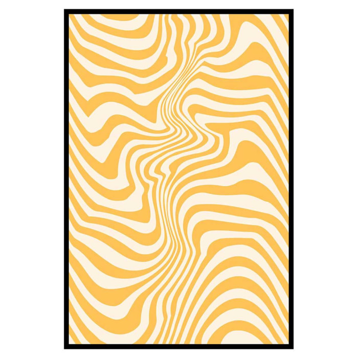 Affiche encadrée lignes ondulées jaunes abstraites Affiche + cadre en métal - Noir