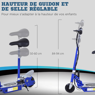 Trottinette électrique 120 W pliable pour enfant de 7 à 12 ans hauteur guidon et selle réglable 10 Km/h max. bleu