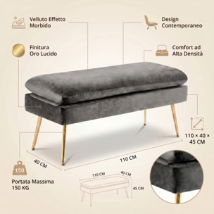 Panca Contenitore Imbottita in Effetto Velluto con Ampio Vano Portaoggetti, Seduta Confortevole e Gambe in Acciaio, Design Moderno per Camera da Letto, Ingresso e Soggiorno