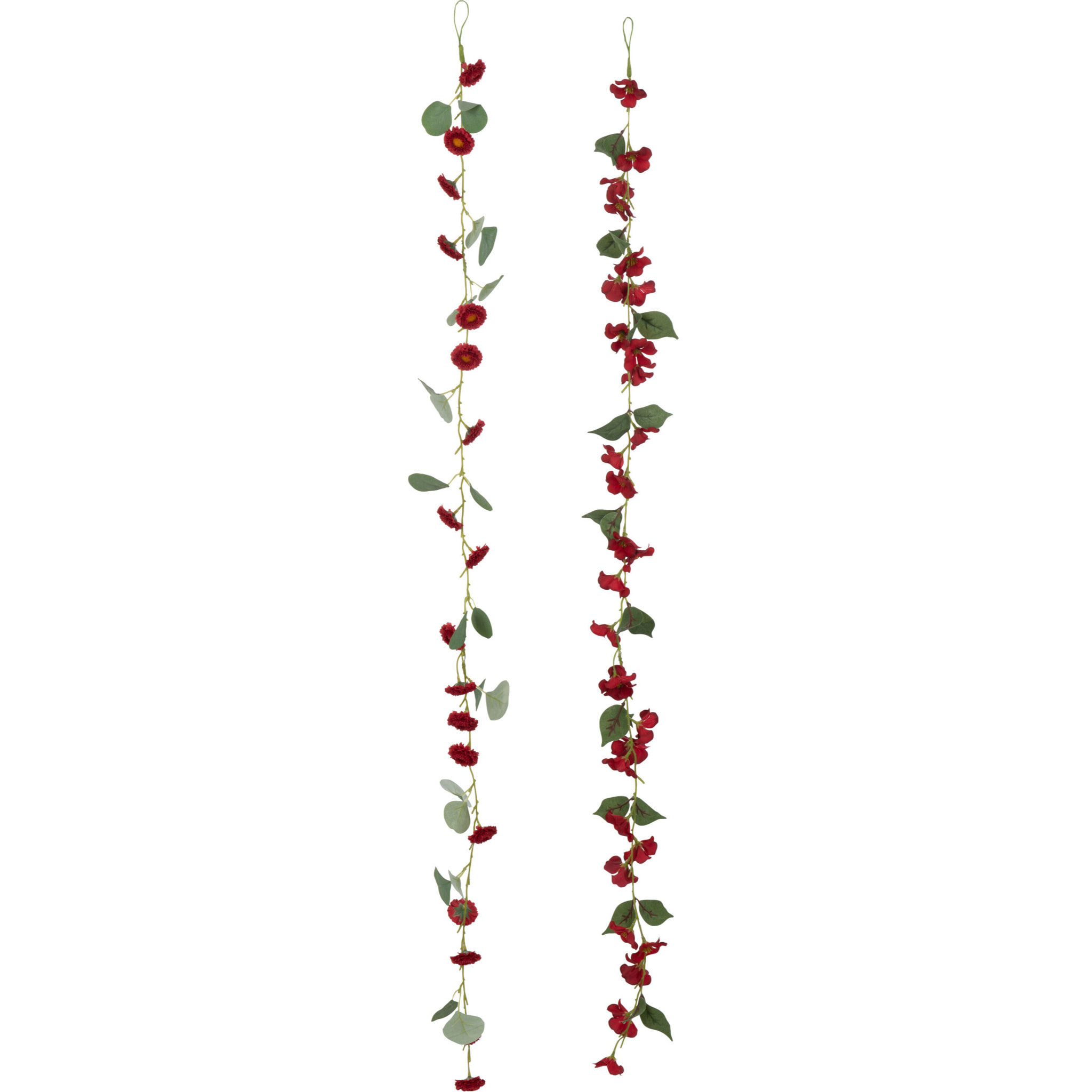 J-Line guirlande Fleurs + Feuilles - plastique - rouge/vert - 2 pcs