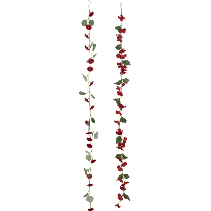 J-Line guirlande Fleurs + Feuilles - plastique - rouge/vert - 2 pcs