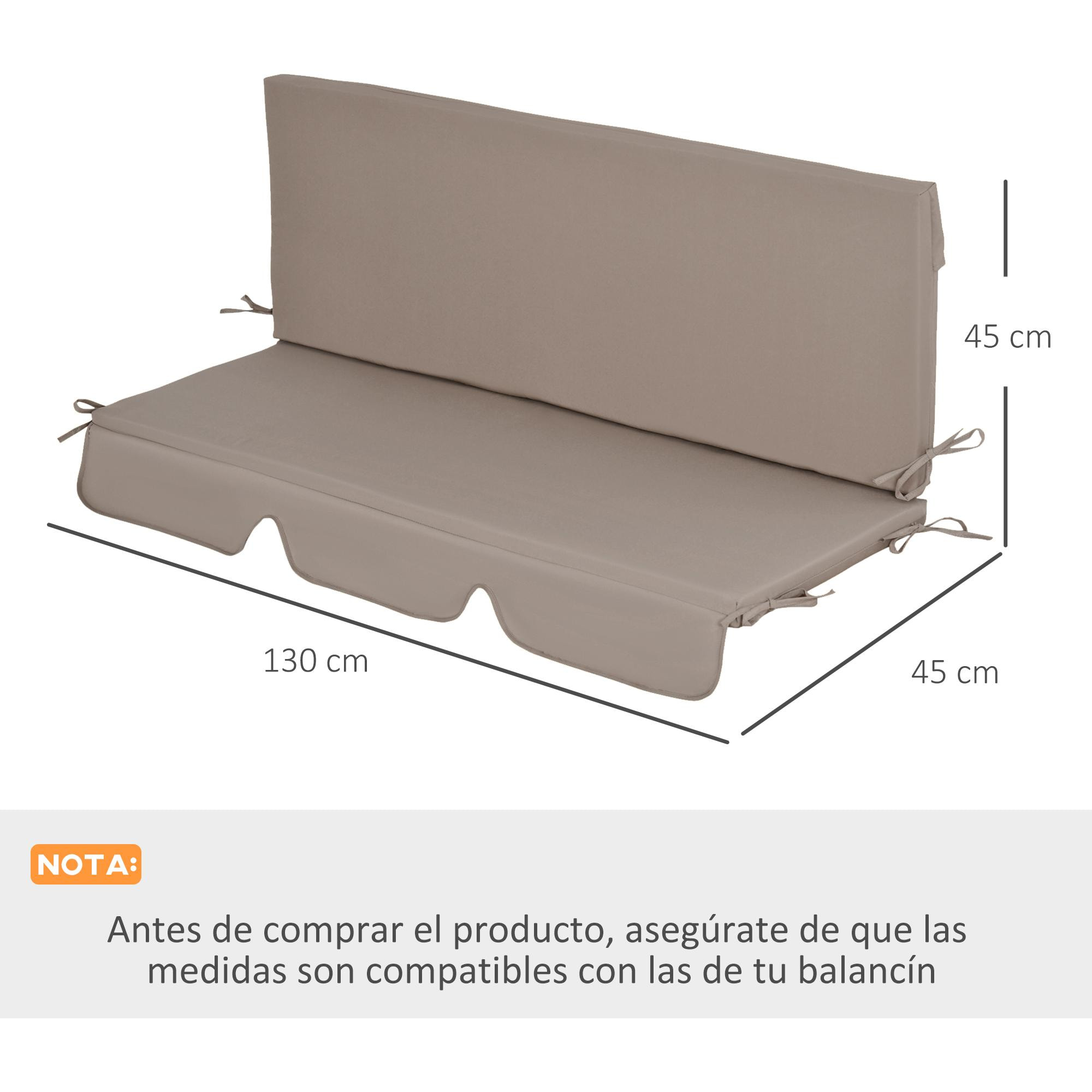 Cojín para Columpio de 2 Piezas 130x45x5 cm Cojín para Balancín Cojín de Asiento y Respaldo Acolchado para Jardín Terraza Balcón Exterior Marrón