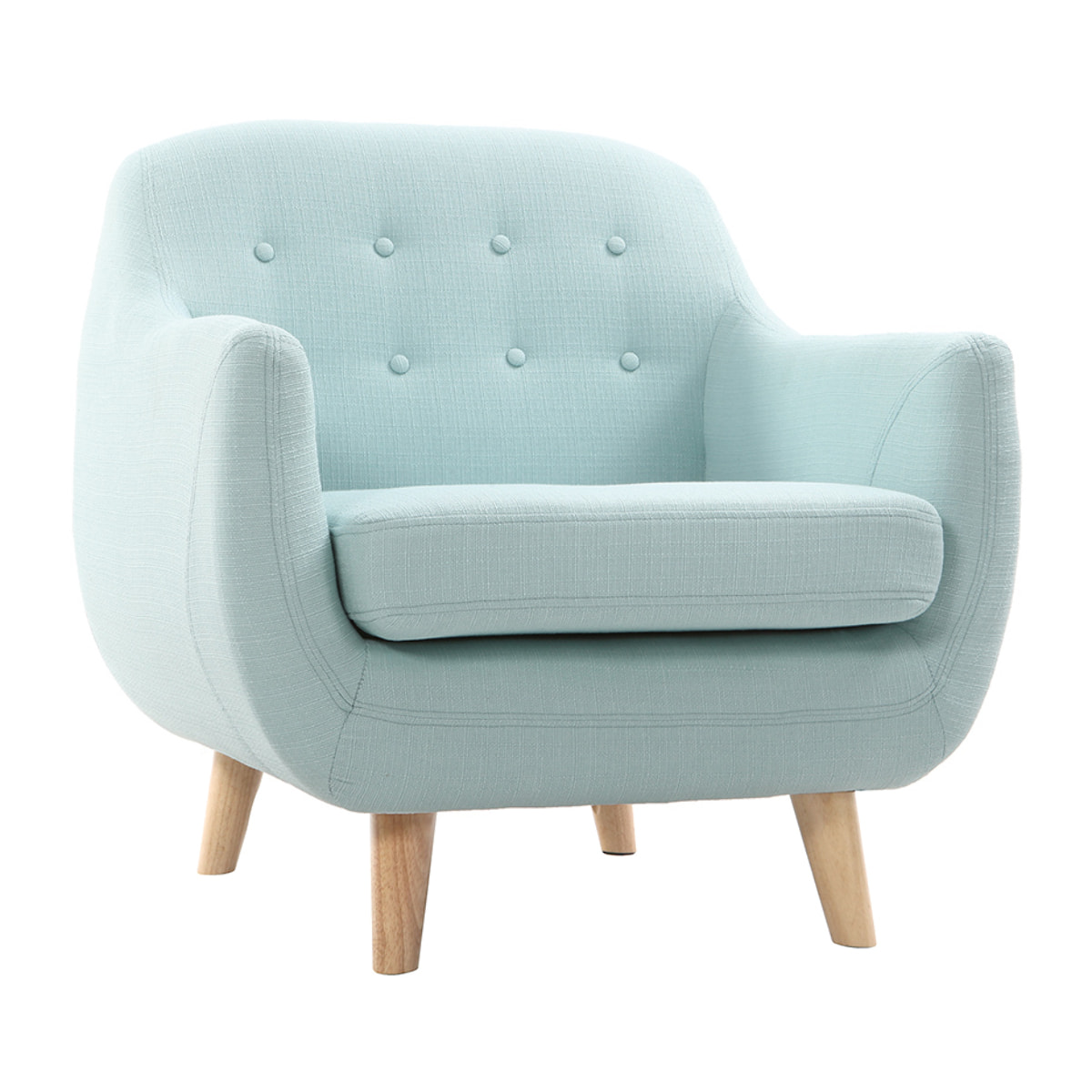 Fauteuil déhoussable scandinave en tissu menthe à l'eau et bois clair YNOK