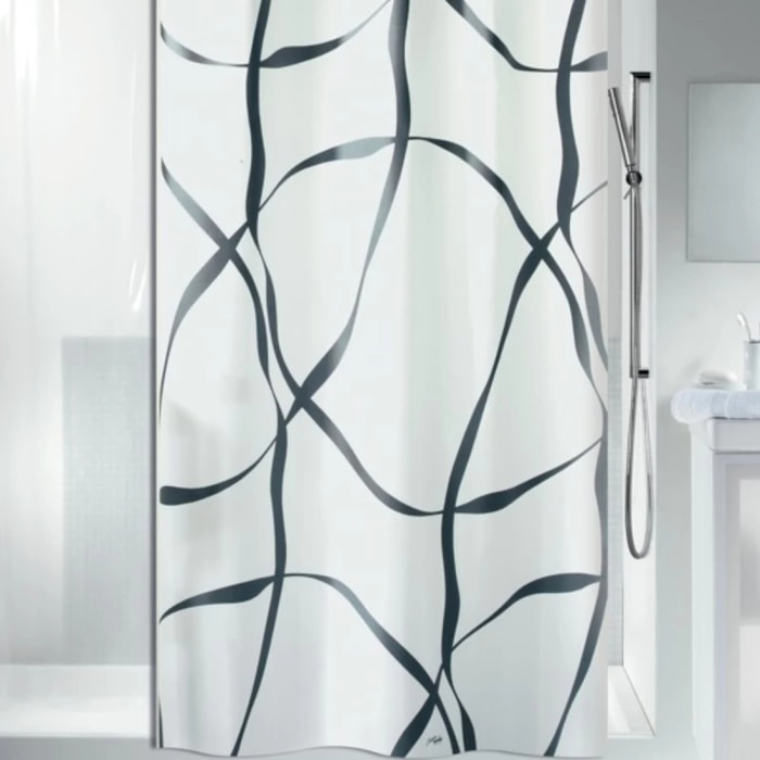 Rideau de douche Polyester RIBBON Noir & Blanc Effet perlé Spirella