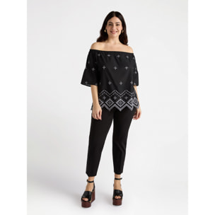 Fiorella Rubino - Blusa étnica hombros descubiertos - Negro