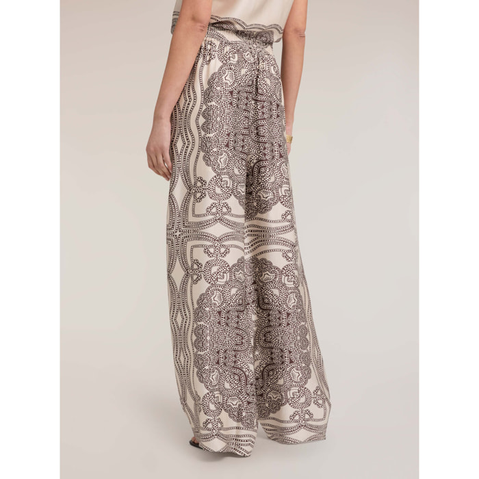 Motivi - Pantaloni palazzo in raso di viscosa stampata - Beige