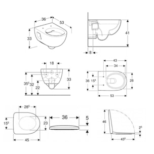 Selnova Cuvette suspendue sans bride en céramique blanche avec abattant de WC SoftClose en Duroplast, blanc (WC-Selnova)