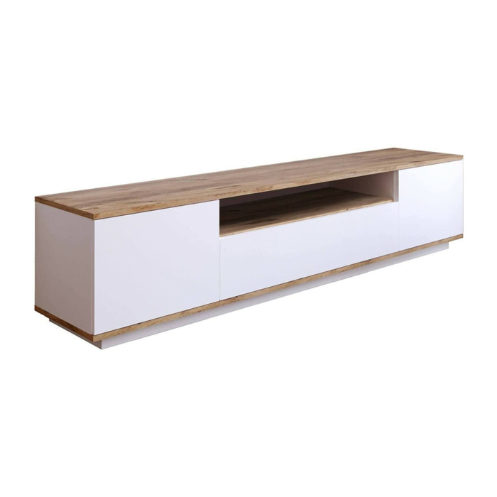 Mobile porta TV Asellina, Credenza da soggiorno, Armadio basso per TV, Base parete attrezzata, 180x45h45 cm, Quercia e Bianco