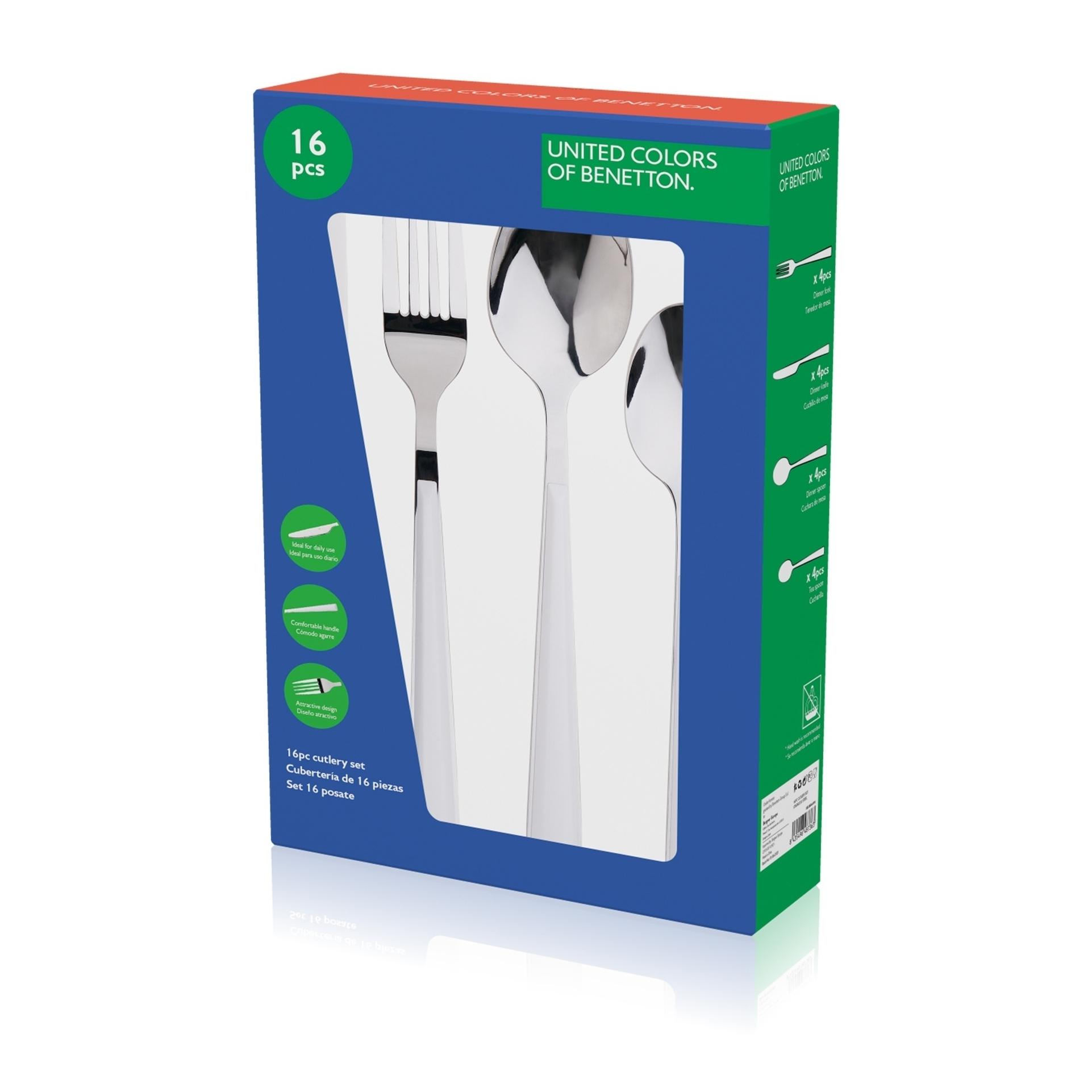 Set 16pc cubertería acero inoxidable blanco black & white Benetton