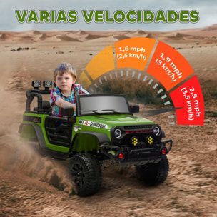 Coche Eléctrico para Niños de +3 Años Carro Eléctrico Infantil Todoterreno de Batería 12V con Mando a Distancia Ruedas Amortiguadas Faros LED Bocina Música Verde