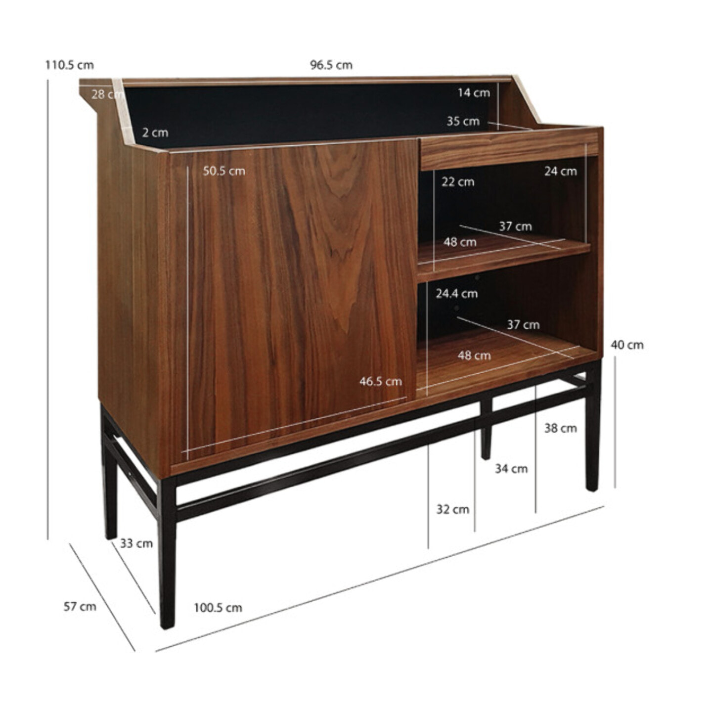 Meuble de Bar H.110 cm en Noyer Massif et Métal Noir - Modèle ELIOTT 2083