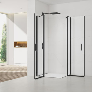 Fusion Portes de douche acces en angle pivotantes 100x80cm anticalcaire avec profilés noir mat (SATFUDP10080C-SET)