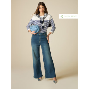 Oltre - Vaqueros wide cropped eco-friendly - Azul