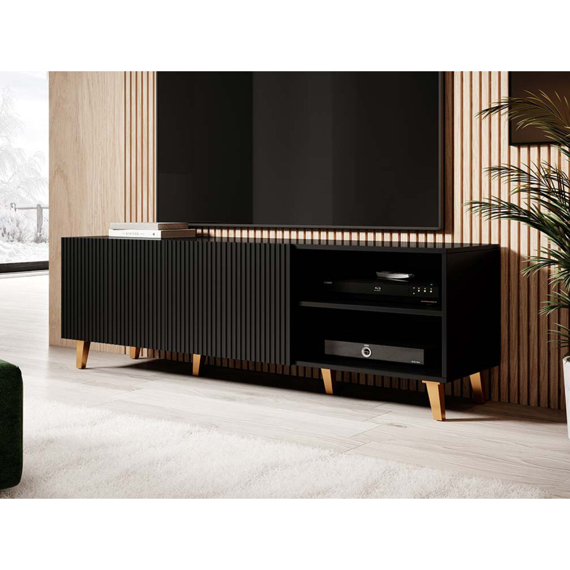 Sanna - meuble TV - 2 portes et 2 niches - 150 cm - Noir