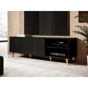 Sanna - meuble TV - 2 portes et 2 niches - 150 cm - Noir