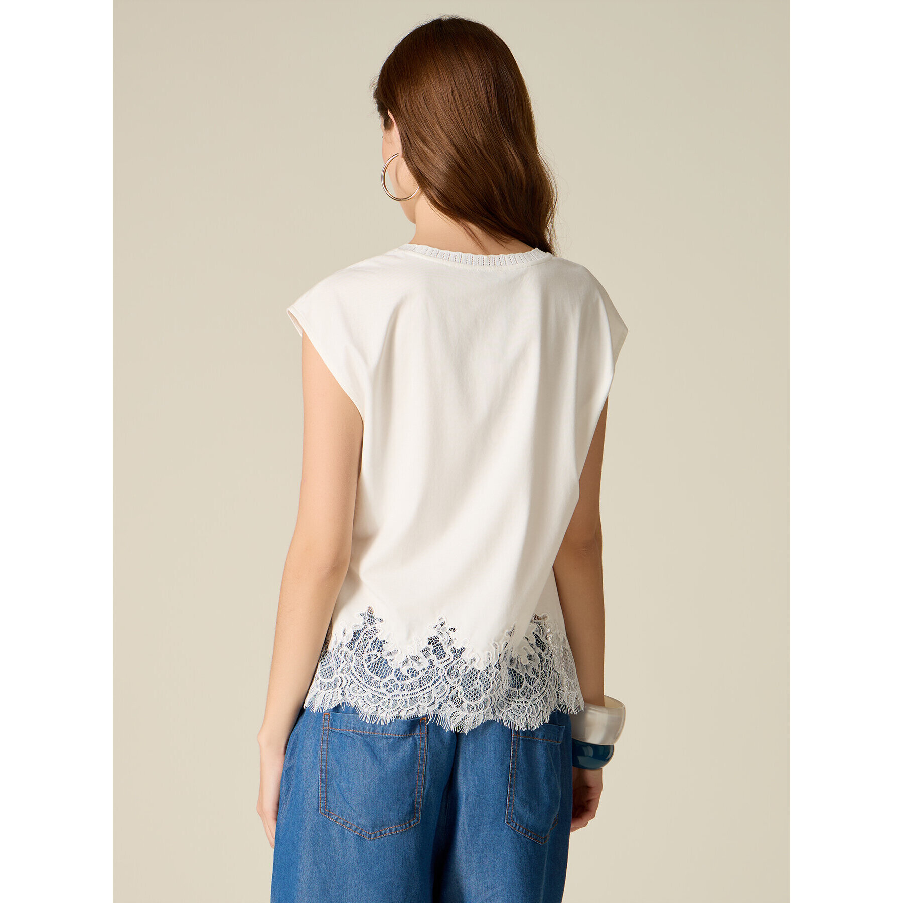 Oltre - T-shirt con inserto in pizzo - Bianco