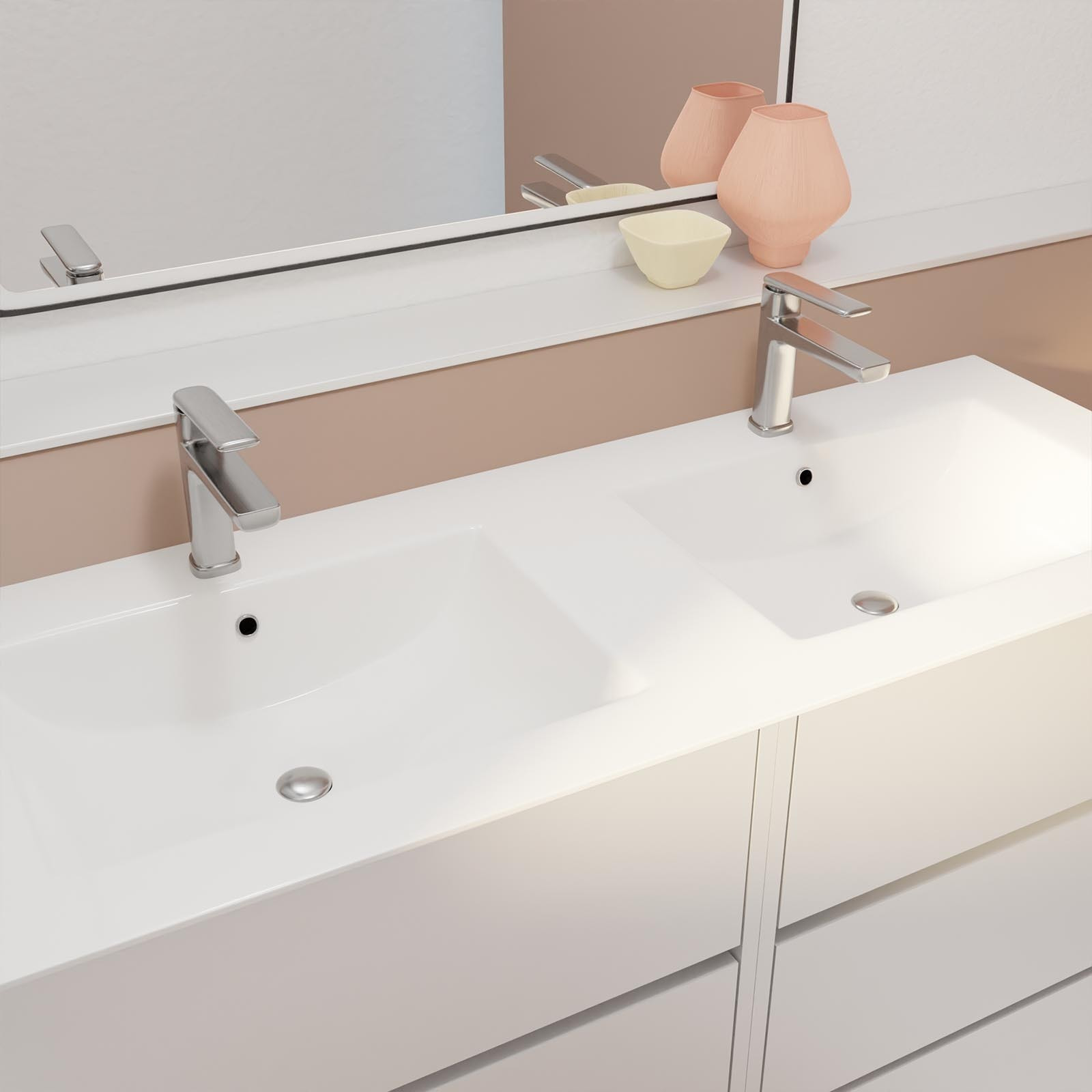 Pack Meuble Salle de Bains 120 cm Laqué Blanc, 6 tiroirs avec Vasque Céramique - XENOS