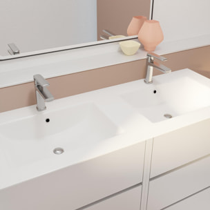 Pack Meuble Salle de Bains 120 cm Laqué Blanc, 6 tiroirs avec Vasque Céramique - XENOS