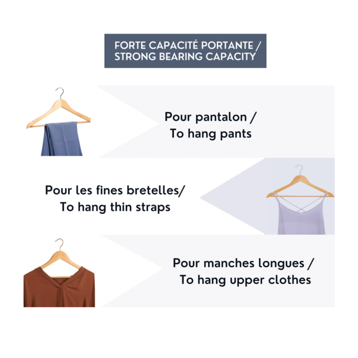 Lot de 96 cintres en bois à  Tête en métal chromé pivotante MSV