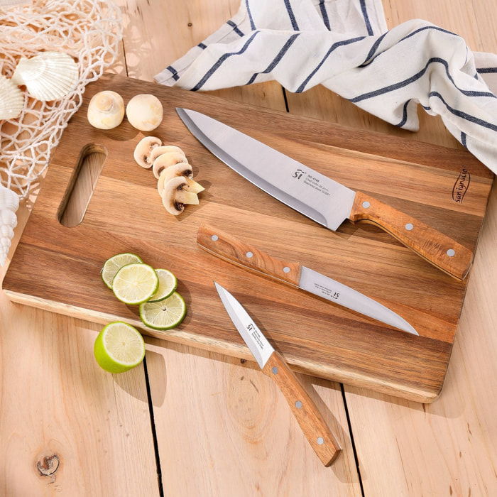 Set de 3 cuchillos de acero inoxidable para cocina san ignacio