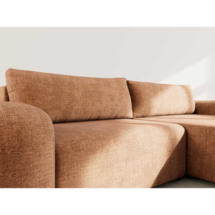 Rebecca - canapé d'angle droit 4 places convertible avec coffre en velours texturé - Rouille