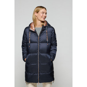 Chaqueta azul marino larga y acolchada Rose de capucha fija y detalles Polo Club