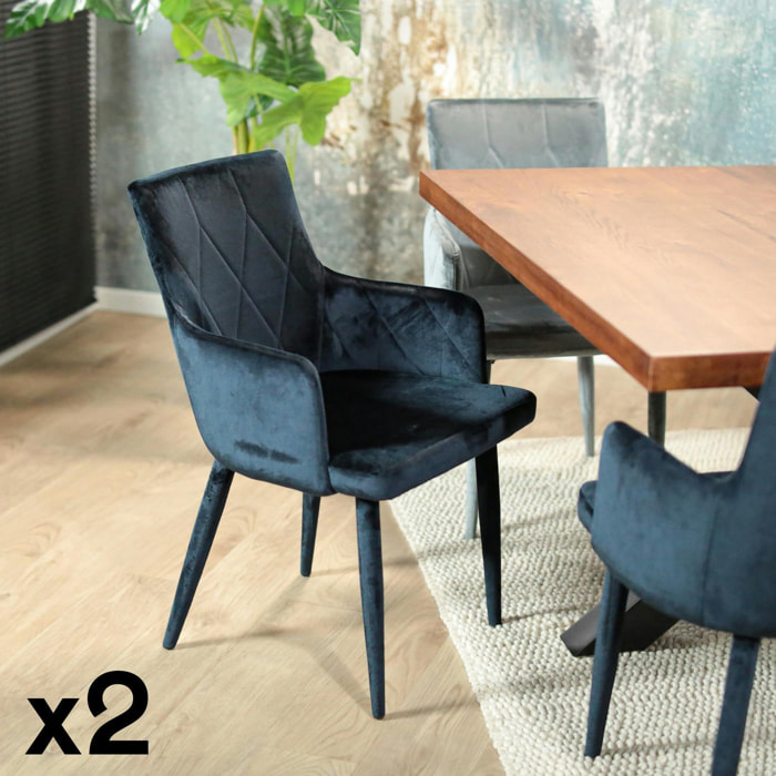 Fauteuil de table moderne en velours bleu (lot de 2) HAWAI