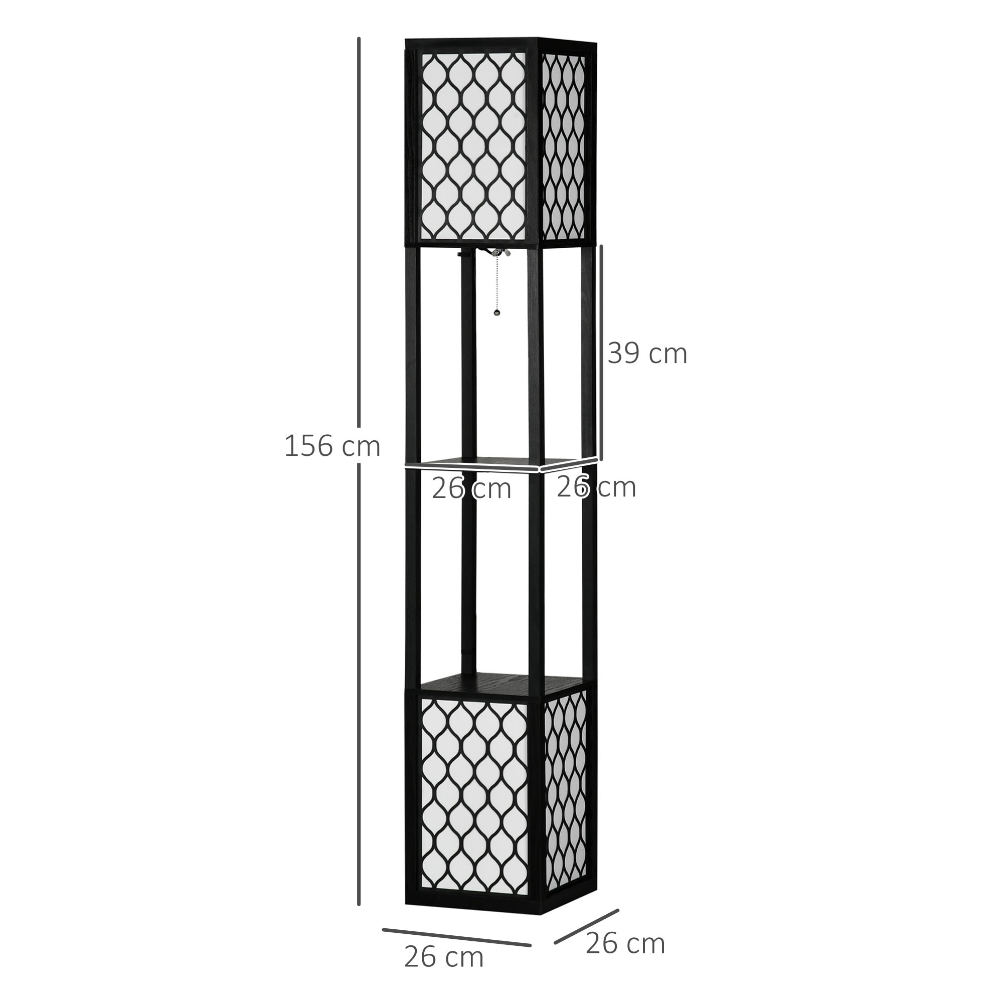 Lampadaire étagère lampe étagère dim. 26L x 26l x 156H cm 2 étagères MDF motif nid d'abeille noir