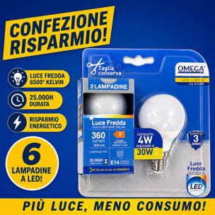 OMEGA Set 6 lampadine sfera led 4W E14 6500K