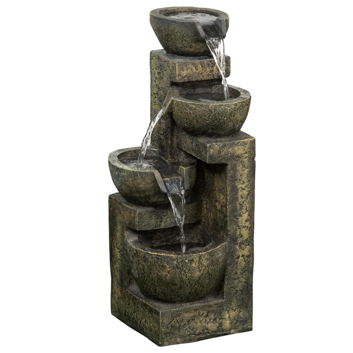 Fontaine de jardin cascade 4 pots débit réglable pompe à eau submersible incluse résine noir bronze vieilli
