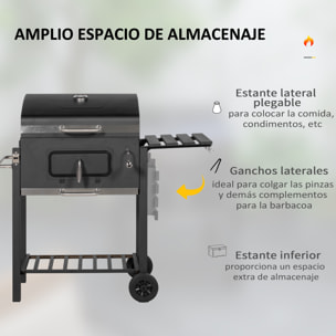 Barbacoa de Carbón con Ruedas Barbacoa con Tapa Parrillas de Acero Inoxidable Termómetro Brasero Ajustable Bandeja Lateral y Estante 113x65x108 cm Negro
