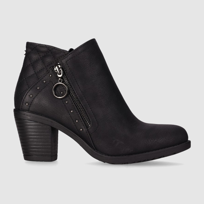 Botines de Piel Sintética - Negro - Tacón: 7 cm