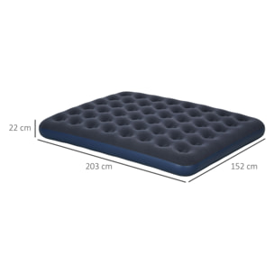 Matelas gonflable double lit pneumatique 2 places avec gonfleur manuel surface floquée bleu