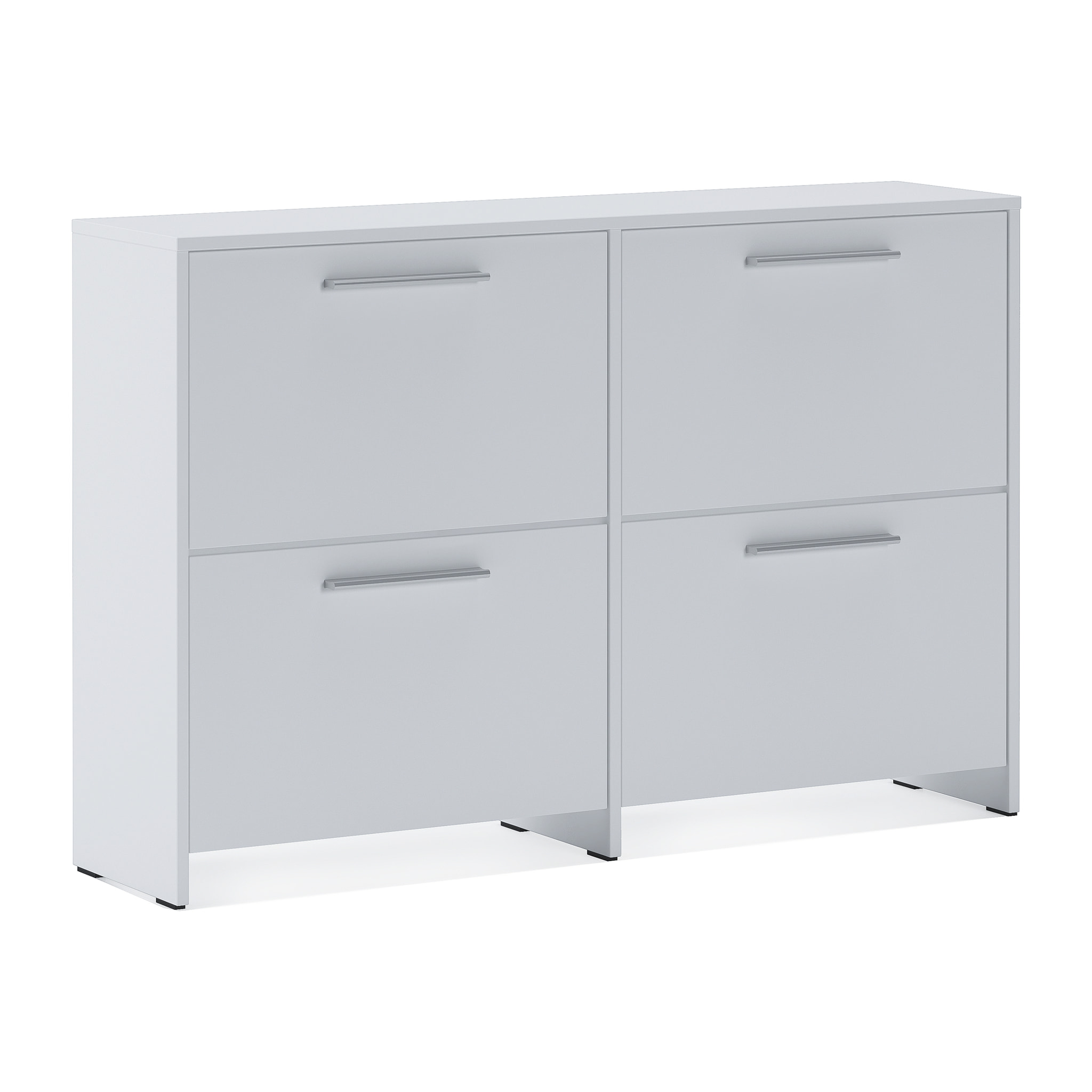 Scarpiera salvaspazio 4 Ante A Ribalta Moderna Maniglie In Alluminio Mobile Ingresso Slim Salvaspazio Scarpe Portascarpe Bassa 79.4x120x28 Cm Bianco