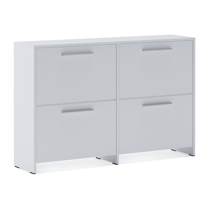 Scarpiera salvaspazio 4 Ante A Ribalta Moderna Maniglie In Alluminio Mobile Ingresso Slim Salvaspazio Scarpe Portascarpe Bassa 79.4x120x28 Cm Bianco