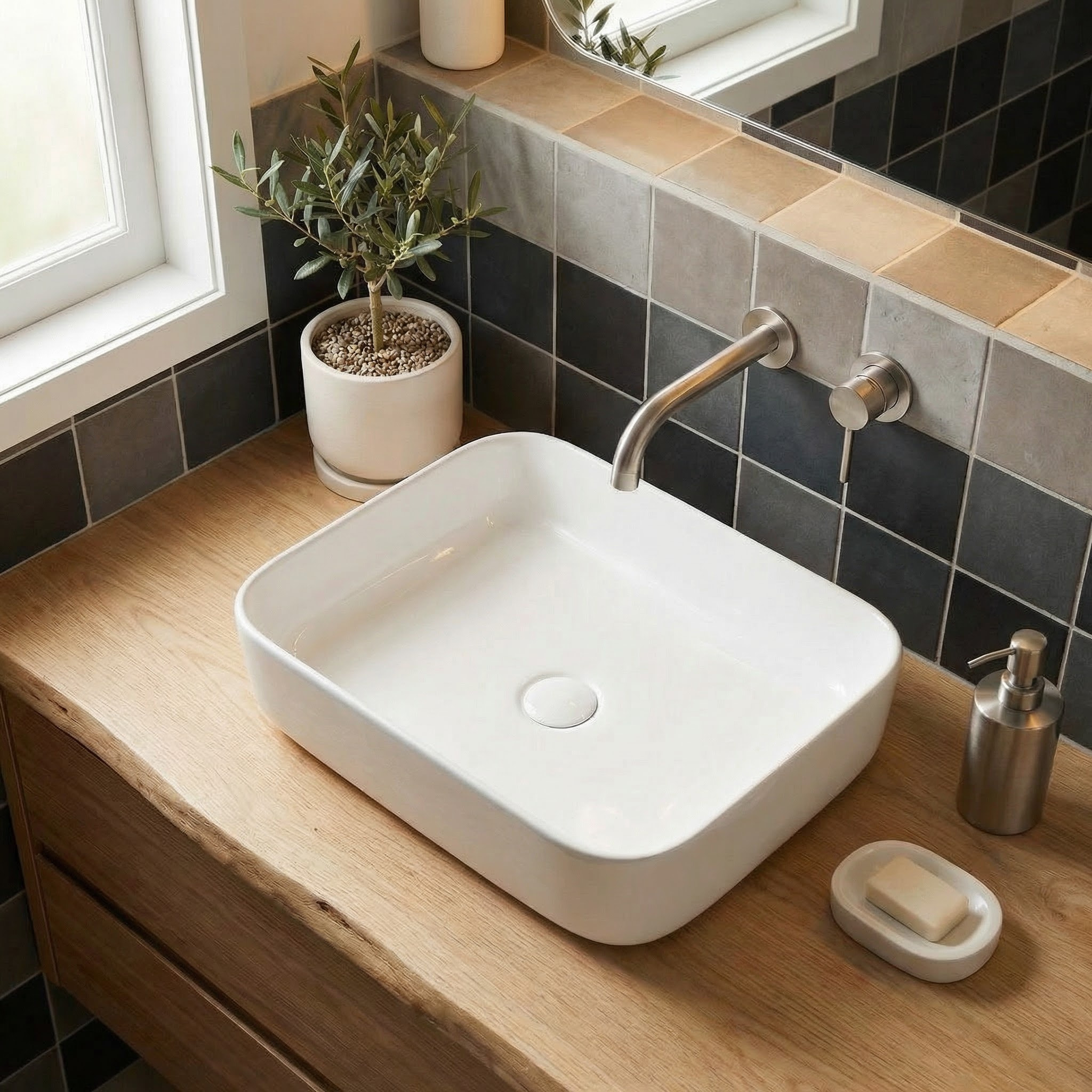 Vasque à poser Infinitio 50 x 39 x 13 cm sans trop-plein, blanc mat (SATINF5039M)