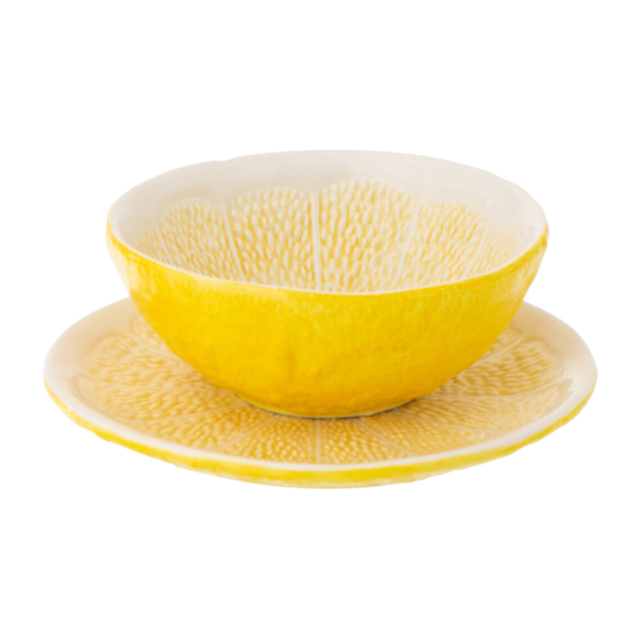 J-Line Assiette Citron Dolomite - céramique - jaune clair/blanc - 2 pièces