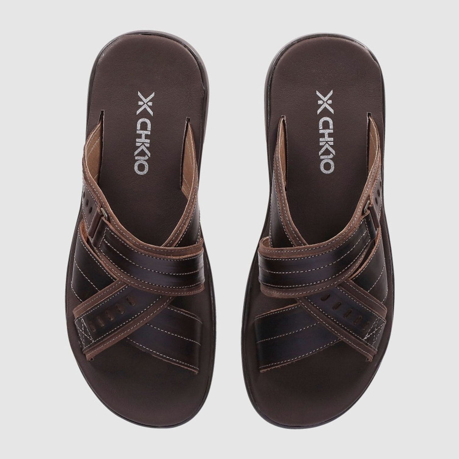 Sandalias de Piel - Marron - Tacón: Bajo