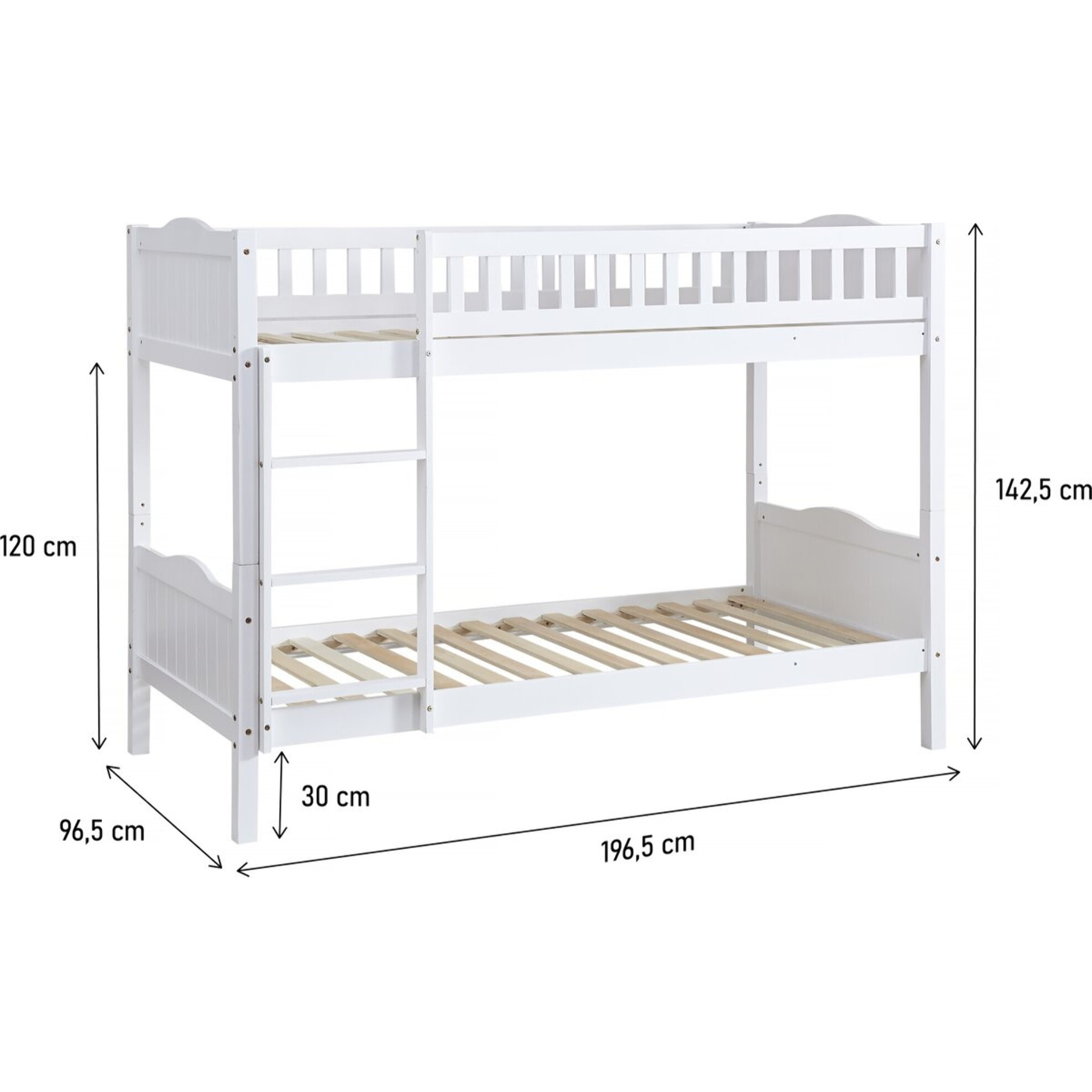 Lit superposé enfant "Gabriel" - Bois - Blanc - 90 x 190 cm