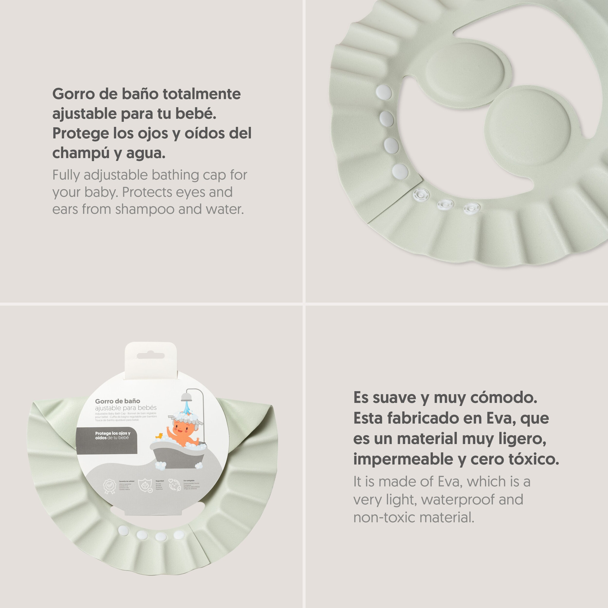 Capa Baño 1X1 Mod Estampado Oso Luna Estrellas+Gorro Bco/Verde